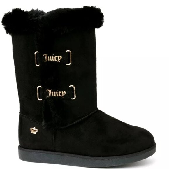 Juicy Couture Slip On Faux Sued Winter Snow Boots with Insulated Faux Fur Lining - Picture 1 of 8